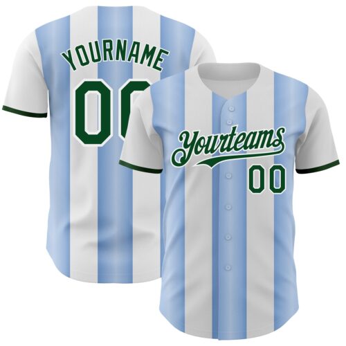 Pinstripe0433 Custom White Green-Light Blue Gradient Vertical Stripe Argentina Style Authentic Baseball Jersey