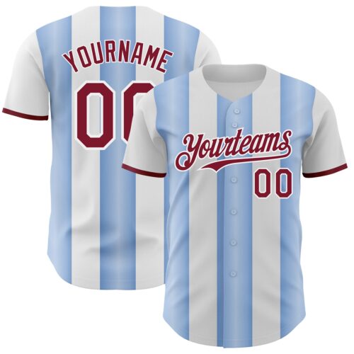 Pinstripe0434 Custom White Crimson-Light Blue Gradient Vertical Stripe Argentina Style Authentic Baseball Jersey