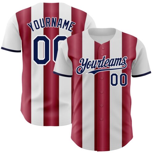 Pinstripe0435 Custom White Navy-Crimson Gradient Vertical Stripe Argentina Style Authentic Baseball Jersey