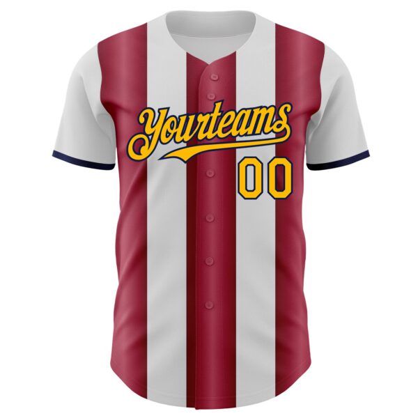 Custom White Gold Crimson-Navy Gradient Vertical Stripe Argentina Style Authentic Baseball Jersey