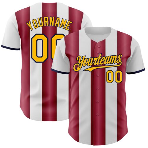 Pinstripe0436 Custom White Gold Crimson-Navy Gradient Vertical Stripe Argentina Style Authentic Baseball Jersey