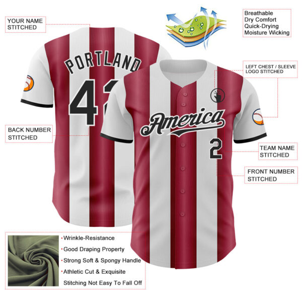 Custom White Black-Crimson Gradient Vertical Stripe Argentina Style Authentic Baseball Jersey