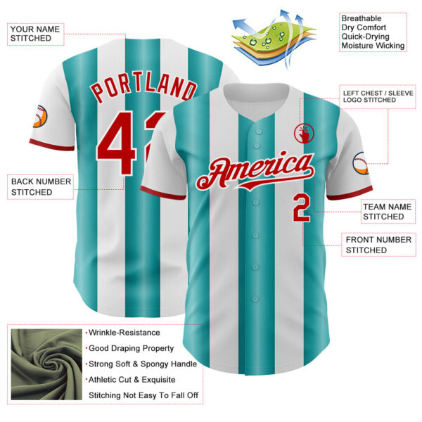 Custom White Red-Teal Gradient Vertical Stripe Argentina Style Authentic Baseball Jersey