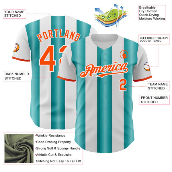 Custom White Orange-Teal Gradient Vertical Stripe Argentina Style Authentic Baseball Jersey