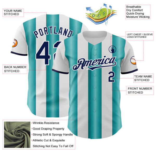 Custom White Navy-Teal Gradient Vertical Stripe Argentina Style Authentic Baseball Jersey