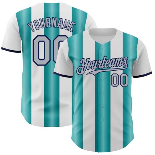 Pinstripe0442 Custom White Gray Teal-Navy Gradient Vertical Stripe Argentina Style Authentic Baseball Jersey