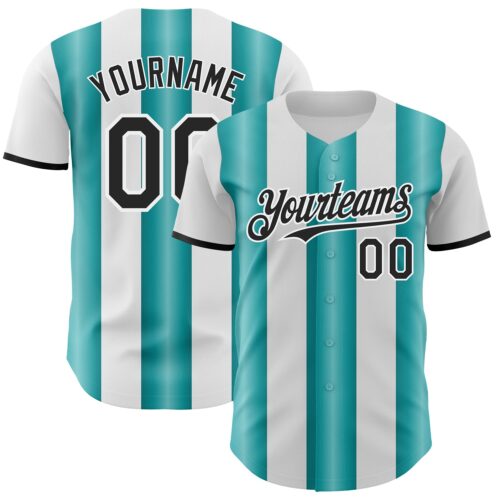 Pinstripe0443 Custom White Black-Teal Gradient Vertical Stripe Argentina Style Authentic Baseball Jersey