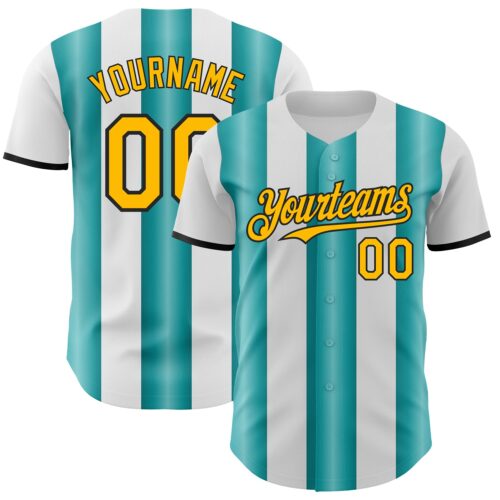 Pinstripe0444 Custom White Gold Teal-Black Gradient Vertical Stripe Argentina Style Authentic Baseball Jersey