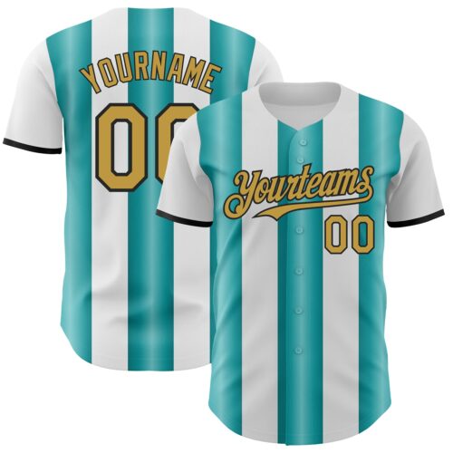 Pinstripe0445 Custom White Old Gold Teal-Black Gradient Vertical Stripe Argentina Style Authentic Baseball Jersey