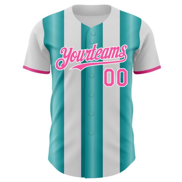 Custom White Pink-Teal Gradient Vertical Stripe Argentina Style Authentic Baseball Jersey