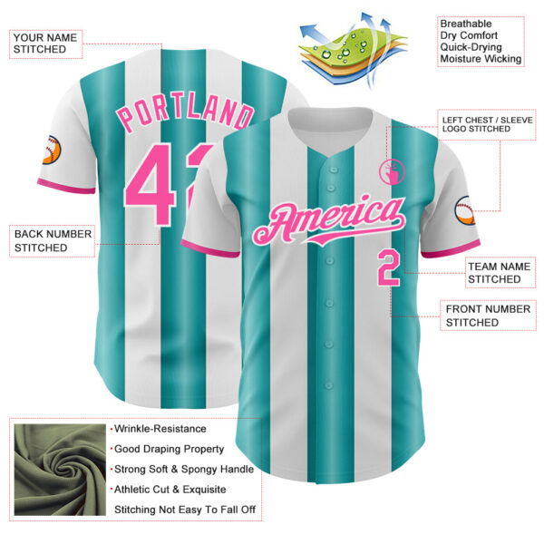 Custom White Pink-Teal Gradient Vertical Stripe Argentina Style Authentic Baseball Jersey