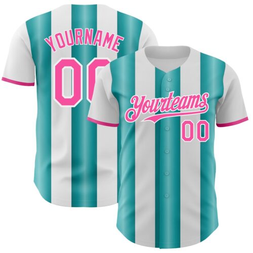 Pinstripe0446 Custom White Pink-Teal Gradient Vertical Stripe Argentina Style Authentic Baseball Jersey