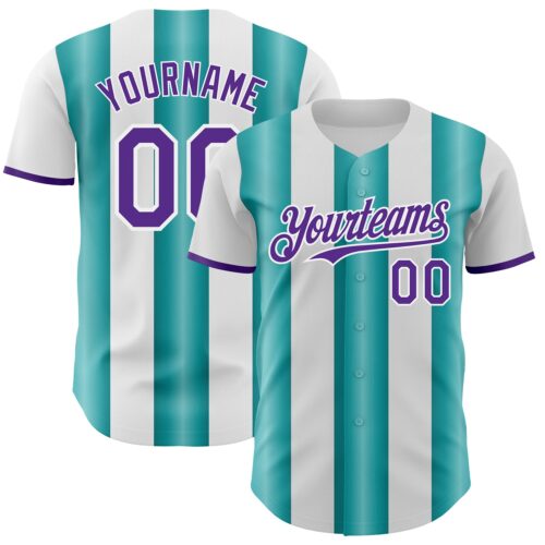 Pinstripe0447 Custom White Purple-Teal Gradient Vertical Stripe Argentina Style Authentic Baseball Jersey