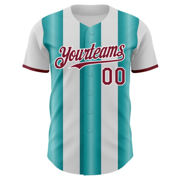 Custom White Crimson-Teal Gradient Vertical Stripe Argentina Style Authentic Baseball Jersey