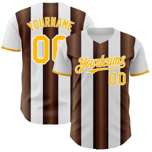 Pinstripe0450 Custom White Gold-Brown Gradient Vertical Stripe Argentina Style Authentic Baseball Jersey
