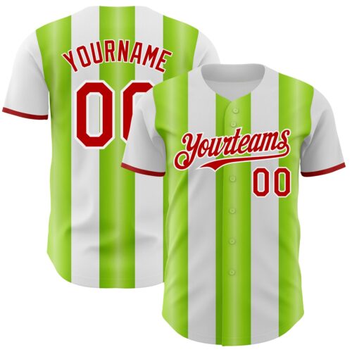 Pinstripe0451 Custom White Red-Neon Green Gradient Vertical Stripe Argentina Style Authentic Baseball Jersey