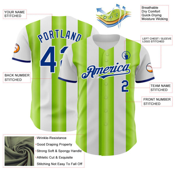 Custom White Royal-Neon Green Gradient Vertical Stripe Argentina Style Authentic Baseball Jersey