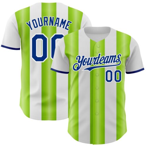 Pinstripe0452 Custom White Royal-Neon Green Gradient Vertical Stripe Argentina Style Authentic Baseball Jersey