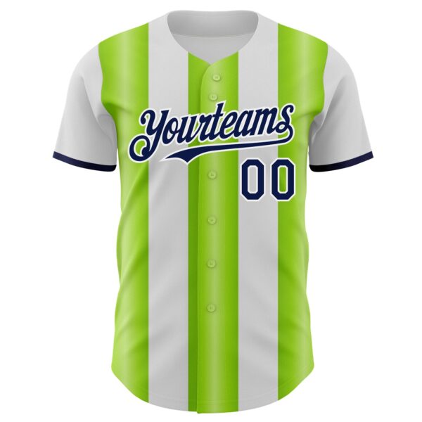 Custom White Navy-Neon Green Gradient Vertical Stripe Argentina Style Authentic Baseball Jersey