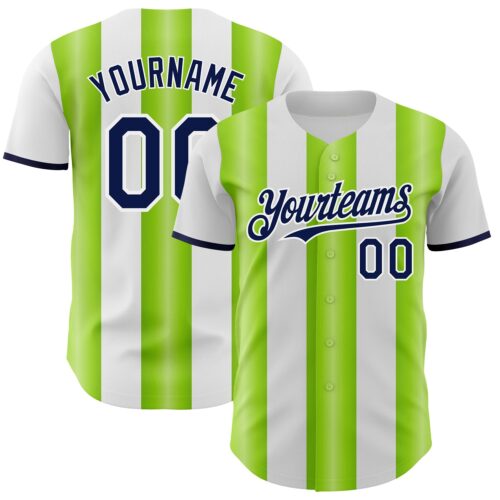 Pinstripe0453 Custom White Navy-Neon Green Gradient Vertical Stripe Argentina Style Authentic Baseball Jersey
