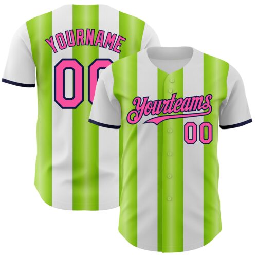 Pinstripe0454 Custom White Pink Neon Green-Navy Gradient Vertical Stripe Argentina Style Authentic Baseball Jersey
