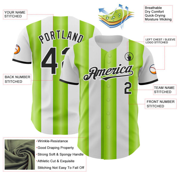 Custom White Black-Neon Green Gradient Vertical Stripe Argentina Style Authentic Baseball Jersey