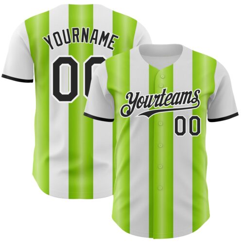 Pinstripe0455 Custom White Black-Neon Green Gradient Vertical Stripe Argentina Style Authentic Baseball Jersey