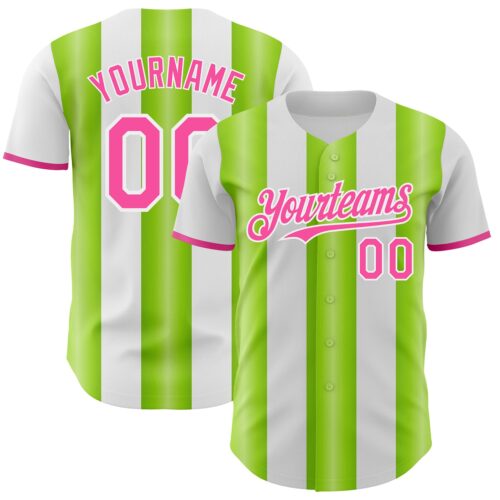 Pinstripe0457 Custom White Pink-Neon Green Gradient Vertical Stripe Argentina Style Authentic Baseball Jersey