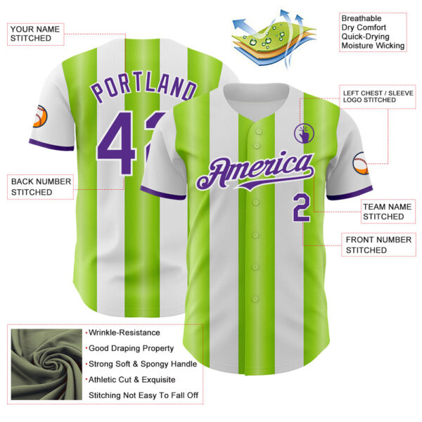 Custom White Purple-Neon Green Gradient Vertical Stripe Argentina Style Authentic Baseball Jersey