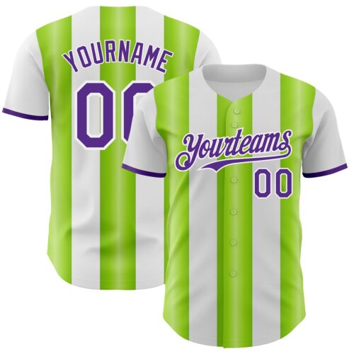 Pinstripe0458 Custom White Purple-Neon Green Gradient Vertical Stripe Argentina Style Authentic Baseball Jersey