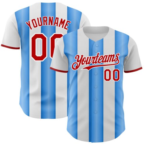 Pinstripe0459 Custom White Red-Electric Blue Gradient Vertical Stripe Argentina Style Authentic Baseball Jersey