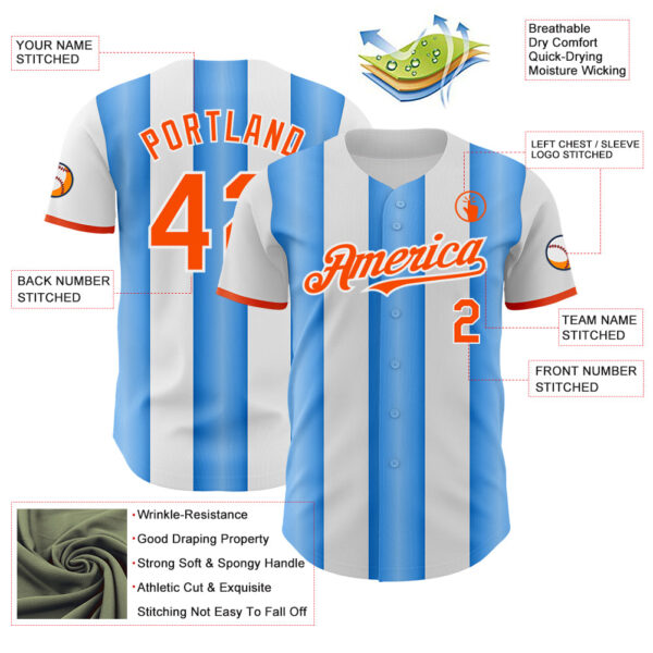 Custom White Orange-Electric Blue Gradient Vertical Stripe Argentina Style Authentic Baseball Jersey