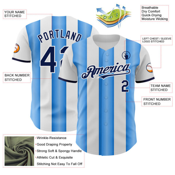 Custom White Navy-Electric Blue Gradient Vertical Stripe Argentina Style Authentic Baseball Jersey