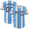 Custom White Navy-Electric Blue Gradient Vertical Stripe Argentina Style Authentic Baseball Jersey