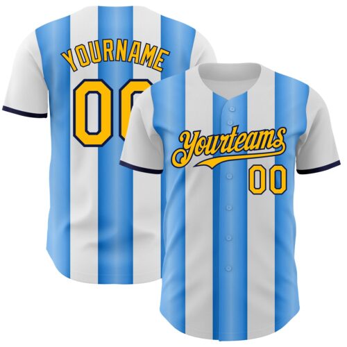 Pinstripe0462 Custom White Gold Electric Blue-Navy Gradient Vertical Stripe Argentina Style Authentic Baseball Jersey