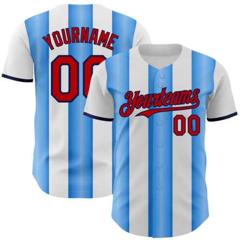 Pinstripe0463 Custom White Red Electric Blue-Navy Gradient Vertical Stripe Argentina Style Authentic Baseball Jersey