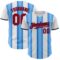 Custom White Red Electric Blue-Navy Gradient Vertical Stripe Argentina Style Authentic Baseball Jersey