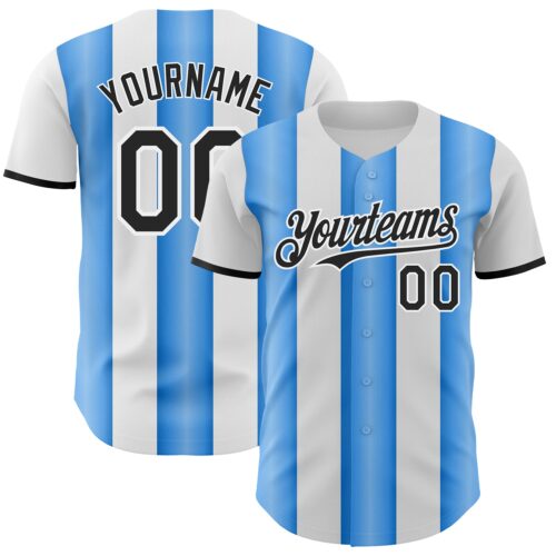 Pinstripe0464 Custom White Black-Electric Blue Gradient Vertical Stripe Argentina Style Authentic Baseball Jersey