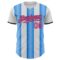 Custom White Pink Electric Blue-Black Gradient Vertical Stripe Argentina Style Authentic Baseball Jersey