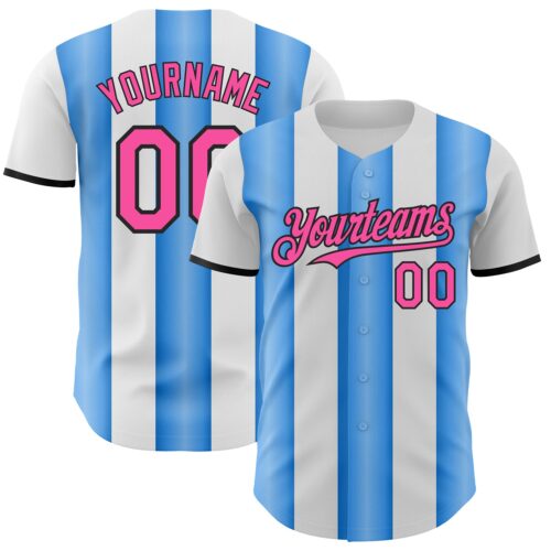 Pinstripe0465 Custom White Pink Electric Blue-Black Gradient Vertical Stripe Argentina Style Authentic Baseball Jersey