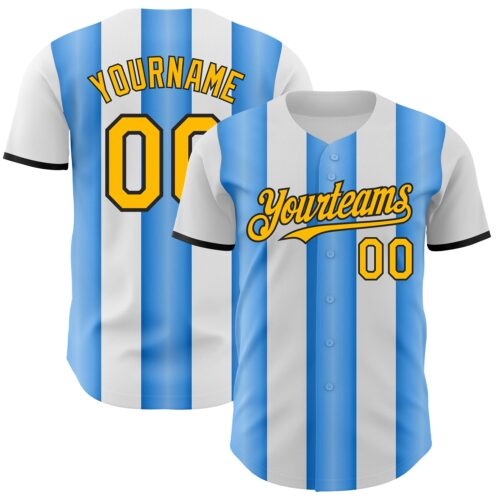 Pinstripe0466 Custom White Gold Electric Blue-Black Gradient Vertical Stripe Argentina Style Authentic Baseball Jersey
