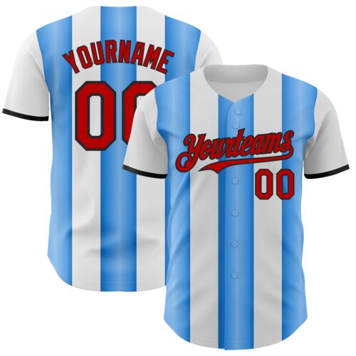 Pinstripe0467 Custom White Red Electric Blue-Black Gradient Vertical Stripe Argentina Style Authentic Baseball Jersey