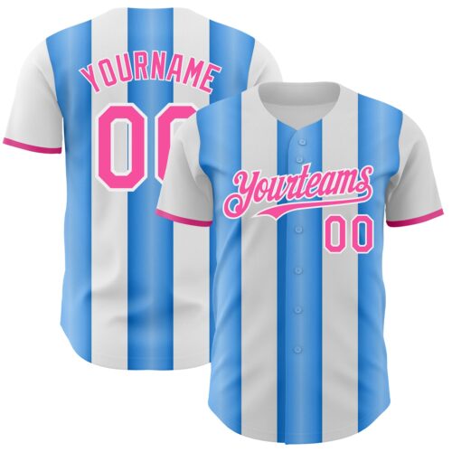 Pinstripe0468 Custom White Pink-Electric Blue Gradient Vertical Stripe Argentina Style Authentic Baseball Jersey