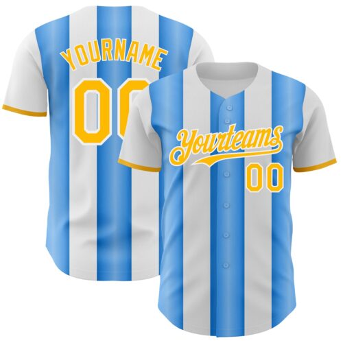 Pinstripe0469 Custom White Gold-Electric Blue Gradient Vertical Stripe Argentina Style Authentic Baseball Jersey