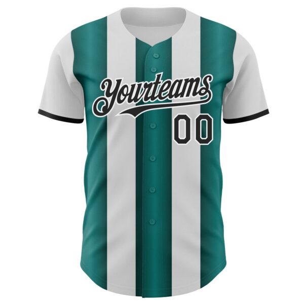 Custom White Black-Midnight Green Gradient Vertical Stripe Argentina Style Authentic Baseball Jersey