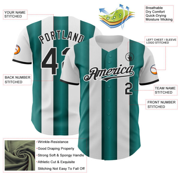 Custom White Black-Midnight Green Gradient Vertical Stripe Argentina Style Authentic Baseball Jersey