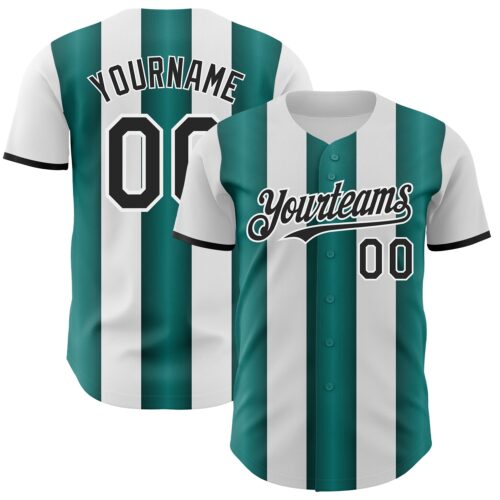 Pinstripe0471 Custom White Black-Midnight Green Gradient Vertical Stripe Argentina Style Authentic Baseball Jersey