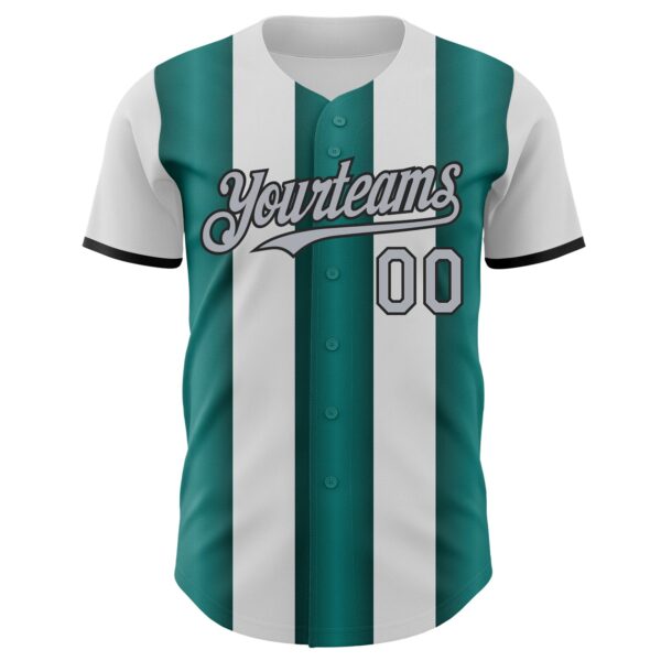 Custom White Gray Midnight Green-Black Gradient Vertical Stripe Argentina Style Authentic Baseball Jersey