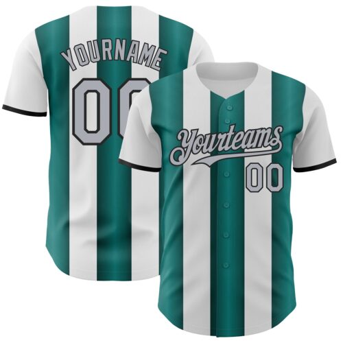 Pinstripe0472 Custom White Gray Midnight Green-Black Gradient Vertical Stripe Argentina Style Authentic Baseball Jersey