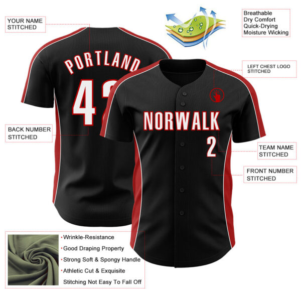 Custom Black White-Red Classic Color Block Side Panel Stripe Authentic Baseball Jersey
